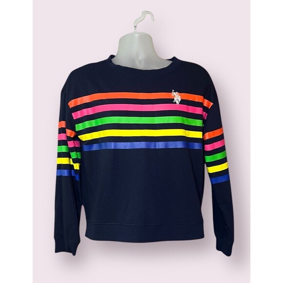 U.S. Polo Assn. Women's Size Medium Side Stripe Sweatshirt Sweater Blue - Picture 5 of 8